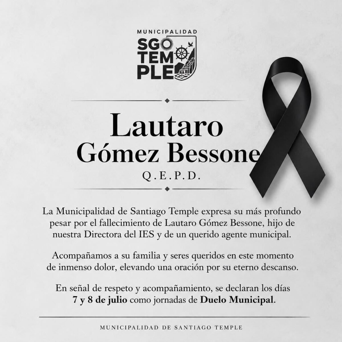 mensaje de duelo por joven fallecido